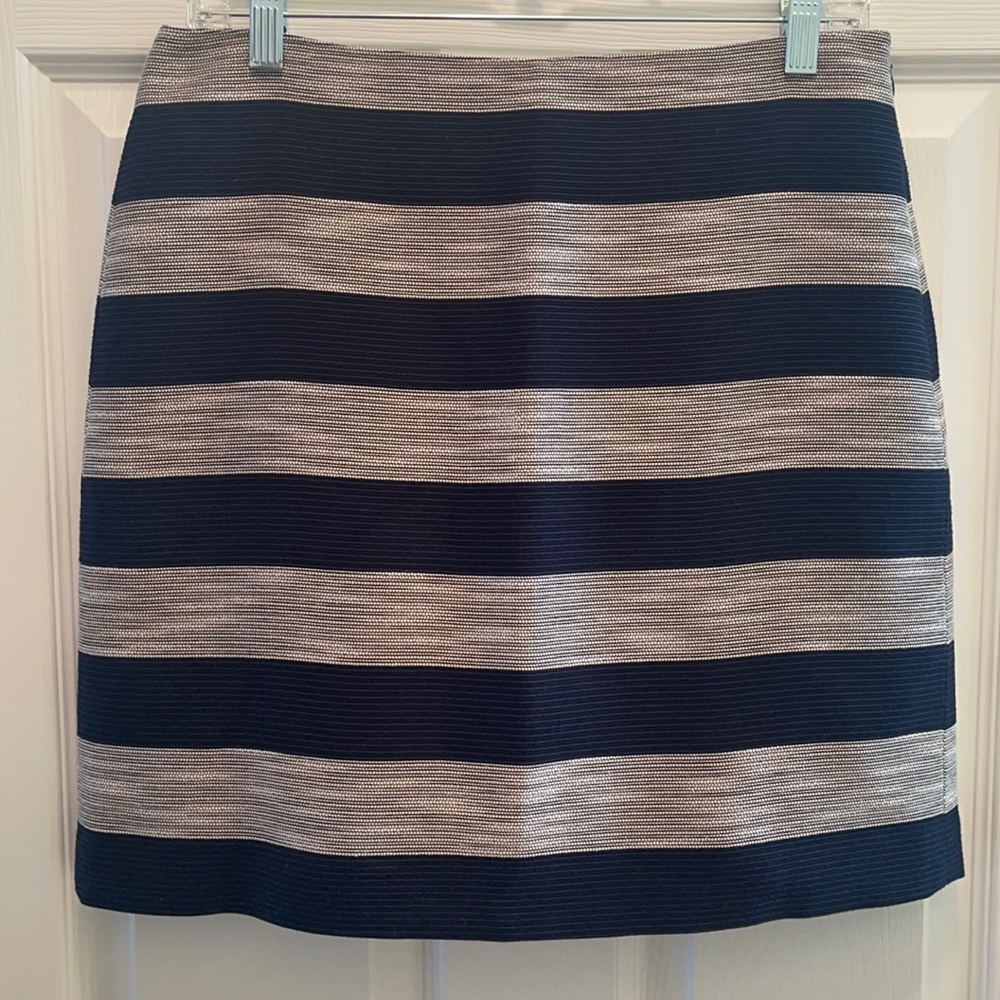 LOFT Skirt  Navy and Silver stripes